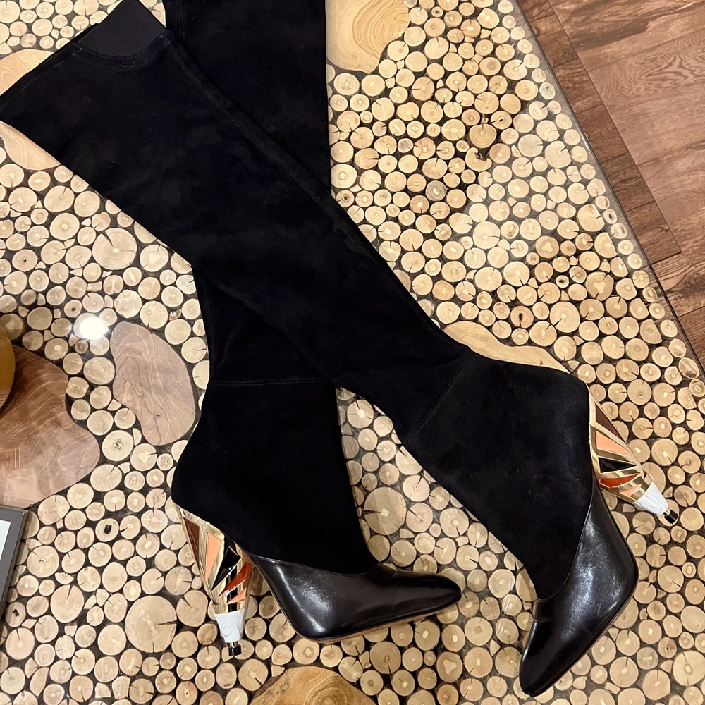 Givenchy Black Suede Enameled Over the Knee Boots